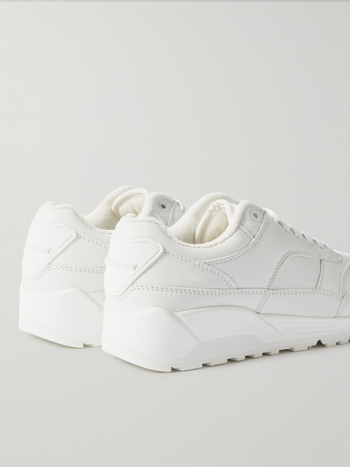 Saint Laurent Black Leather Flat Shoes In White