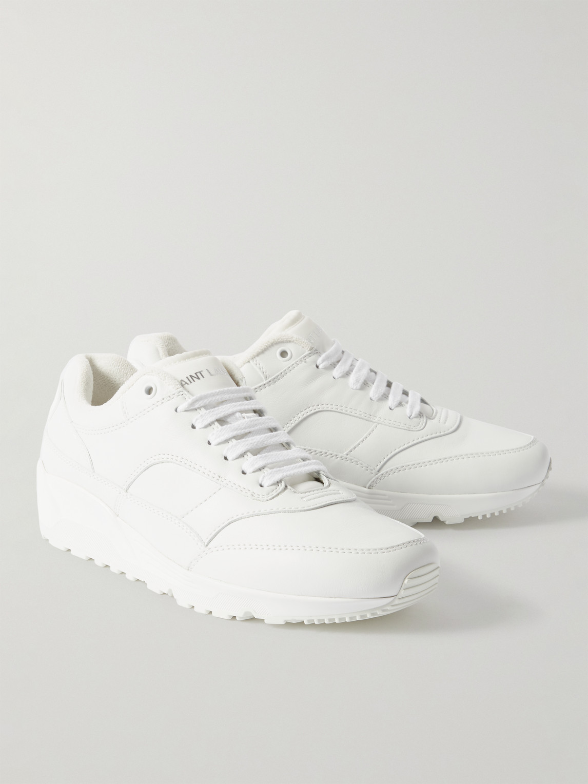 Saint Laurent Black Leather Flat Shoes In White