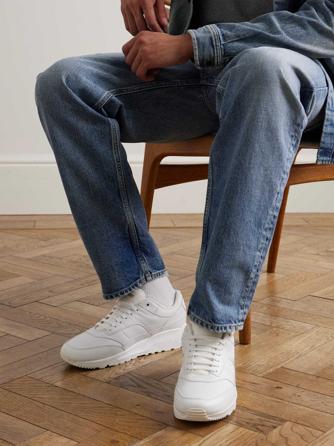 Shop Saint Laurent Leather Snekaers In White