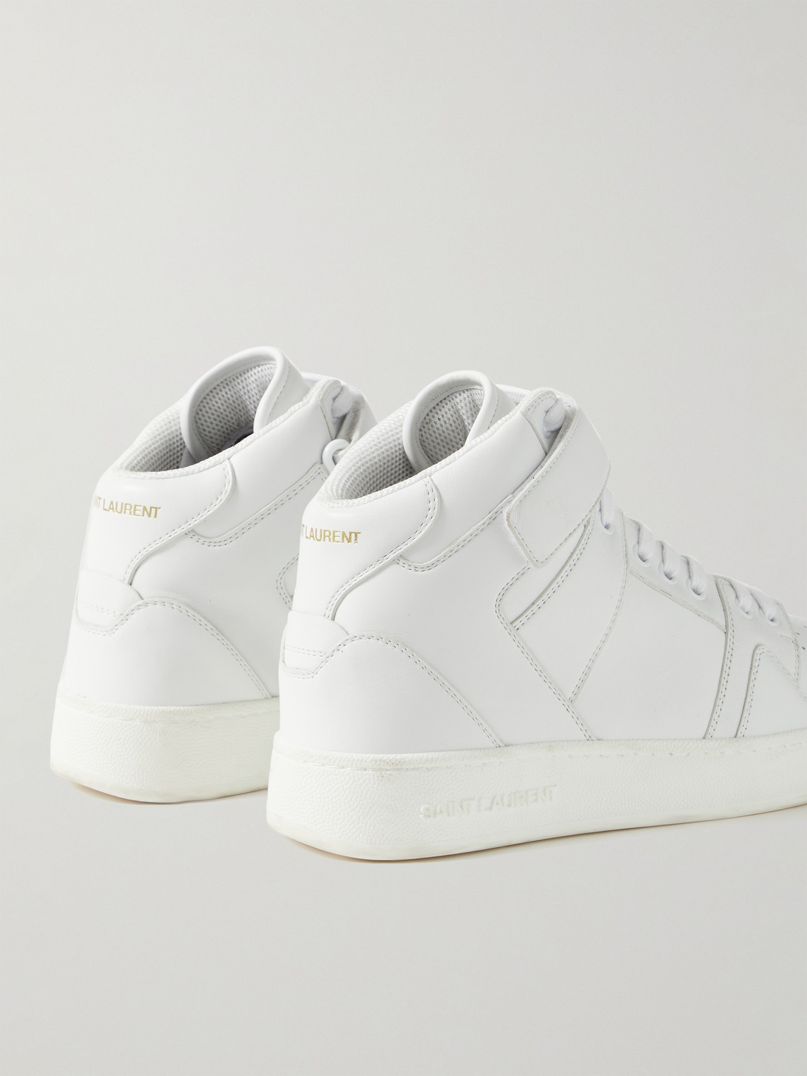 Shop Saint Laurent Greenwich Leather High-top Sneakers In White