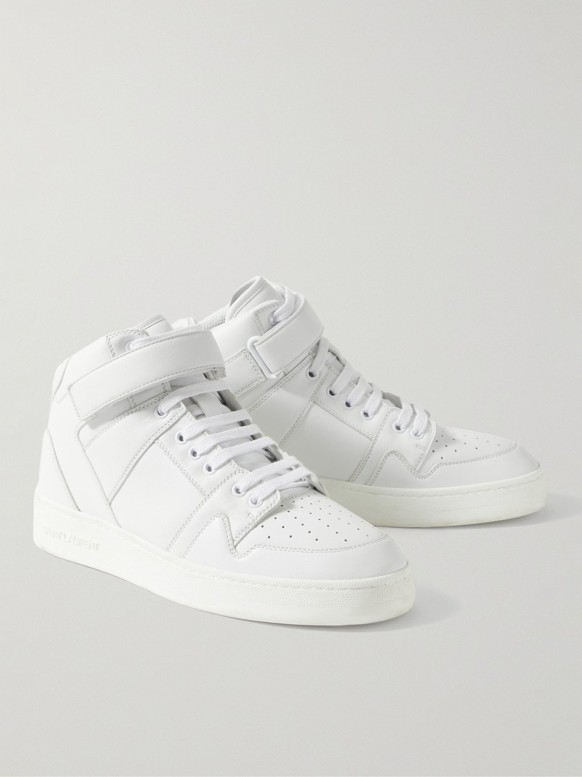 Shop Saint Laurent Greenwich Leather High-top Sneakers In White