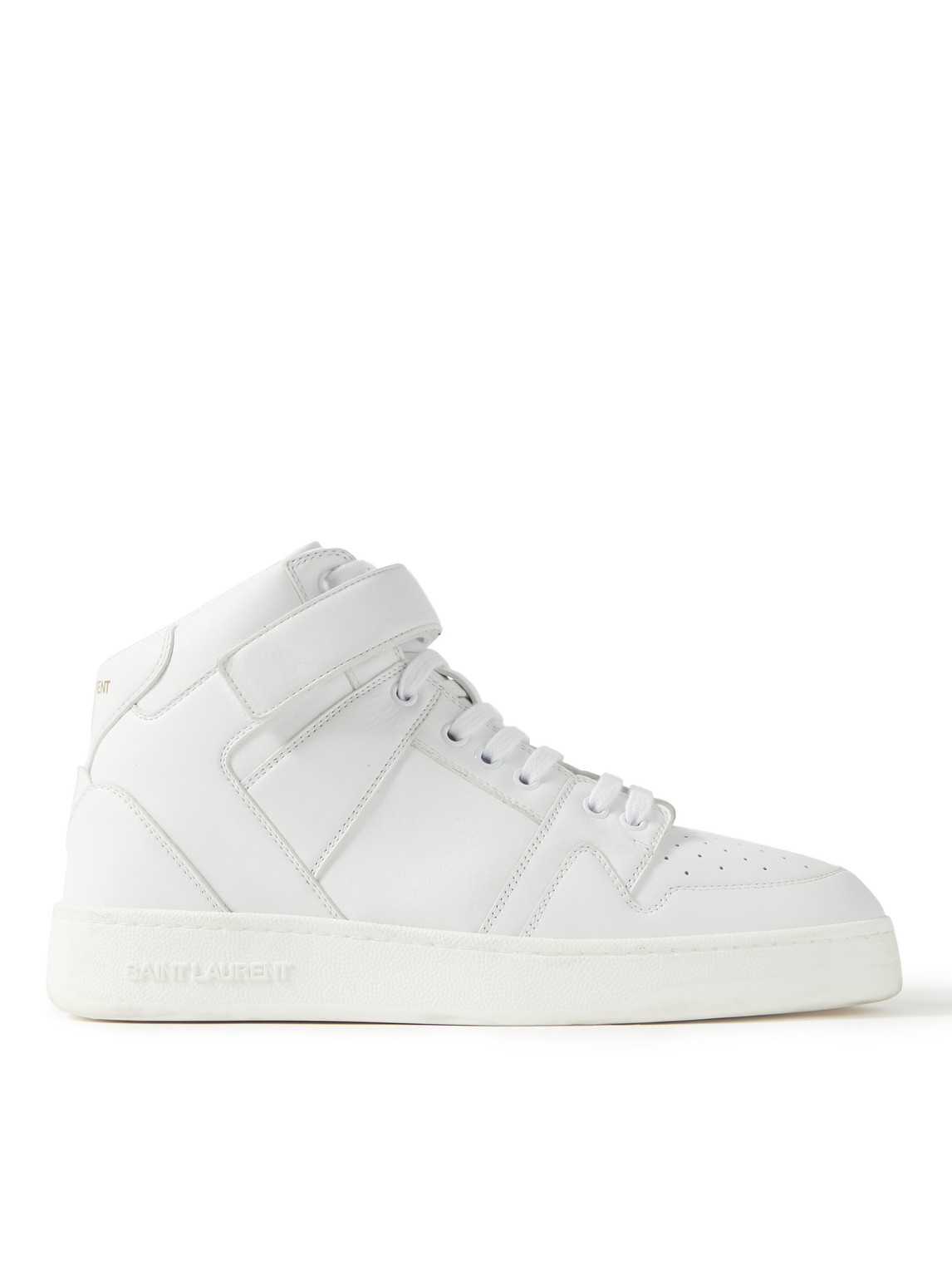 Shop Saint Laurent Greenwich Leather High-top Sneakers In White