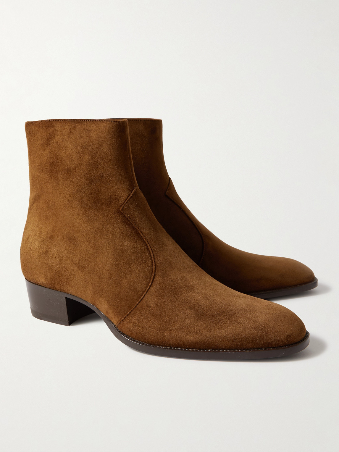 Shop Saint Laurent Wyatt Suede Chelsea Boots In Brown