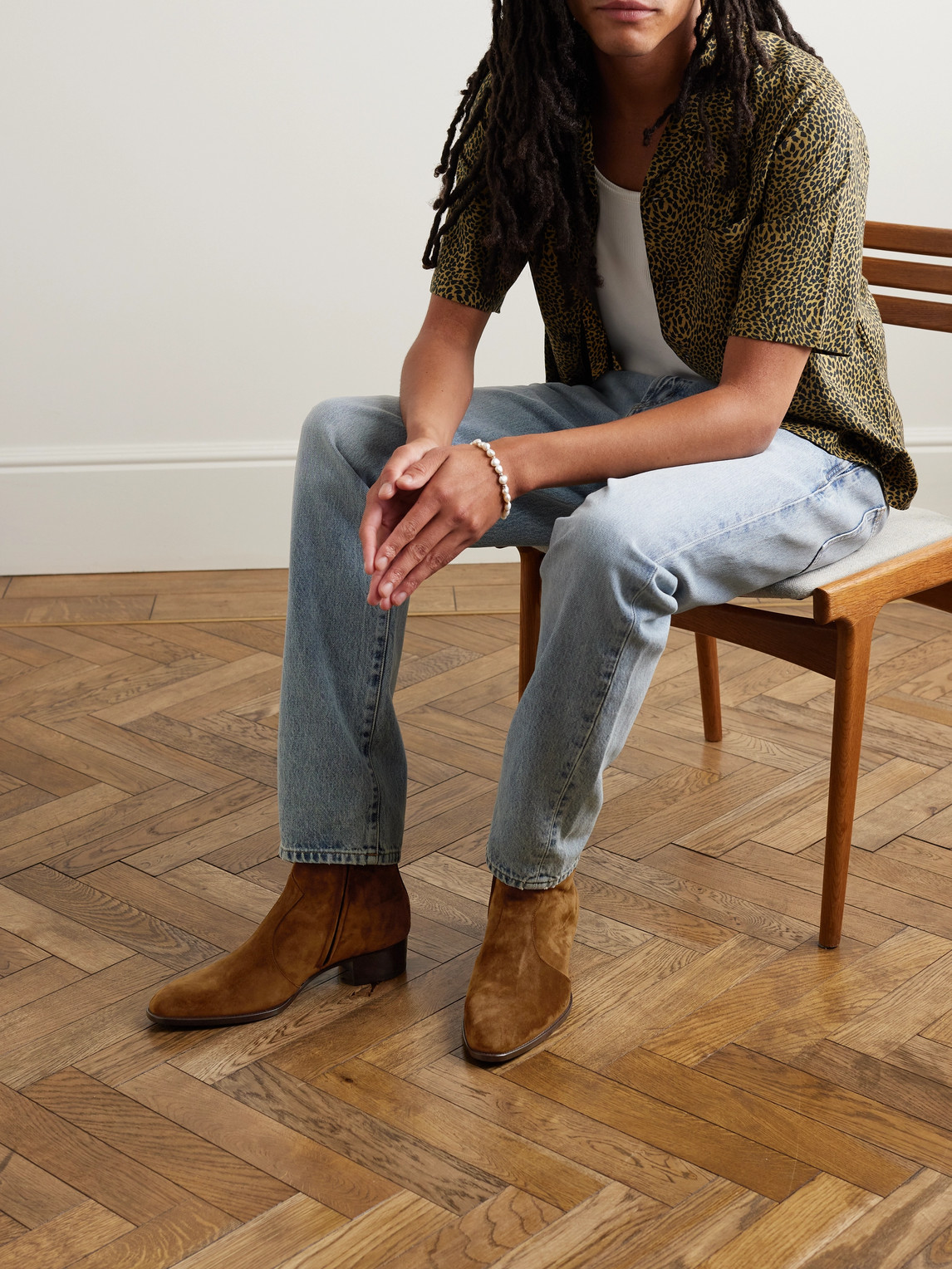 Shop Saint Laurent Wyatt Suede Chelsea Boots In Brown