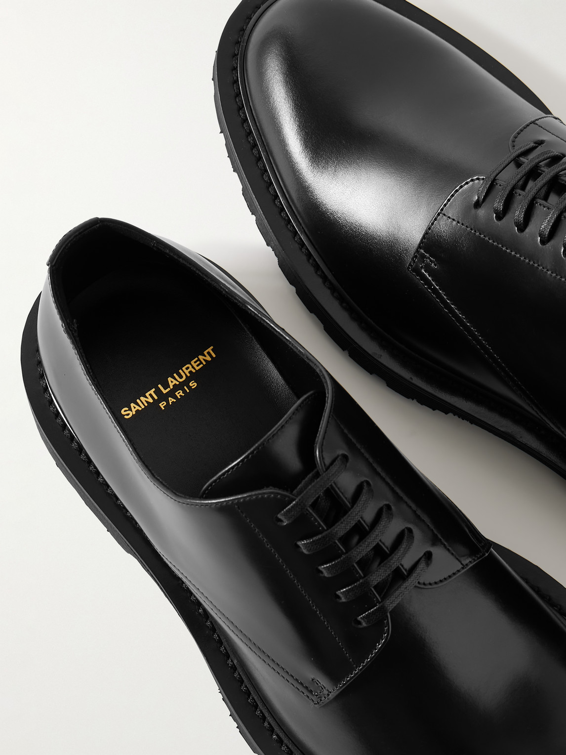 Shop Saint Laurent Leather Derby Shoes In Black