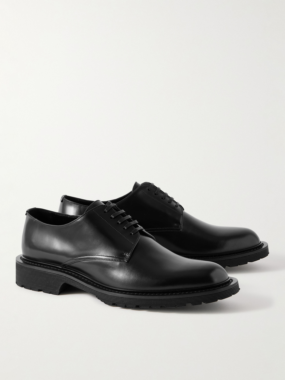 Shop Saint Laurent Leather Derby Shoes In Black