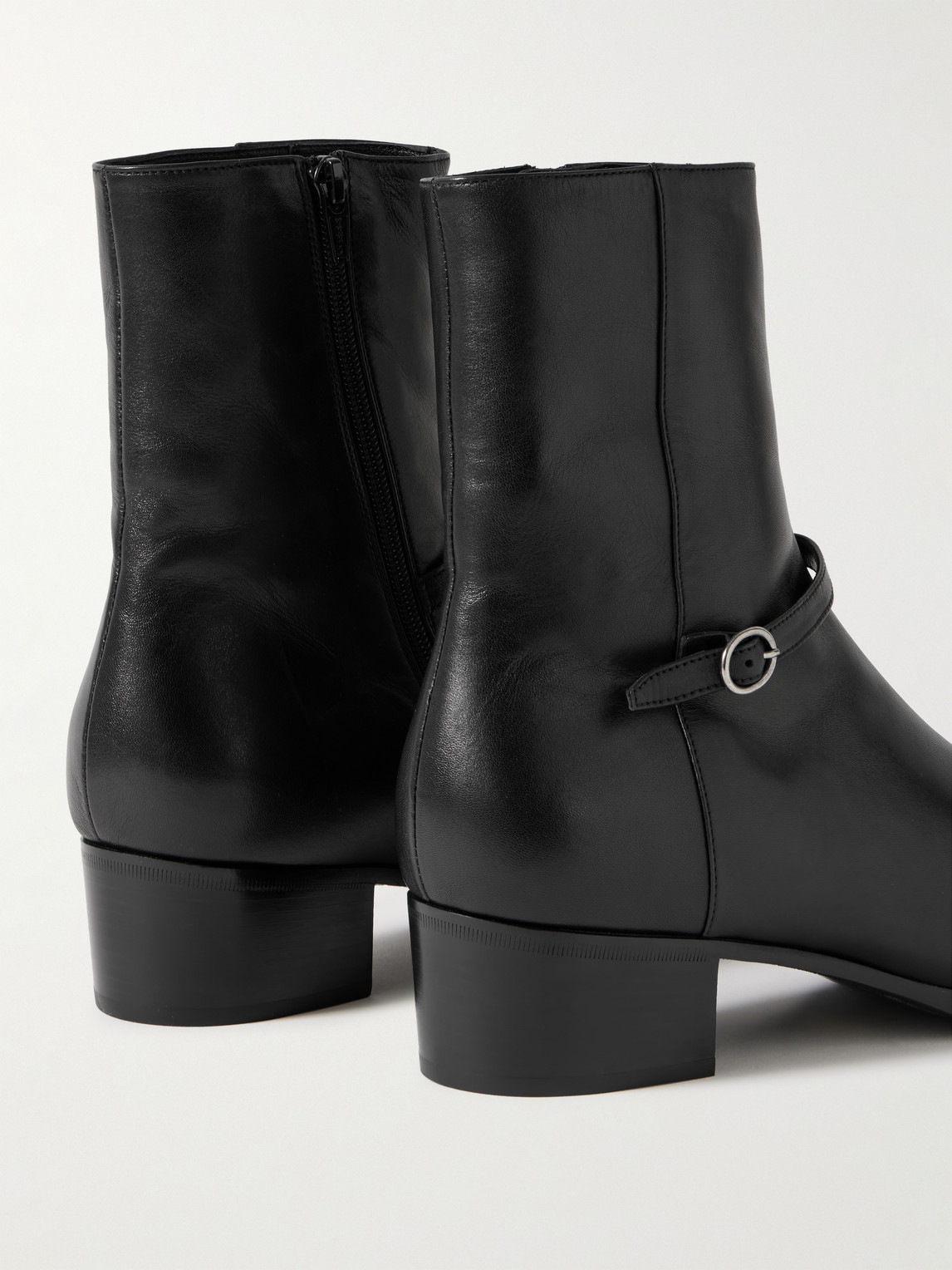 Shop Saint Laurent Vlad Buckled Leather Boots In Black