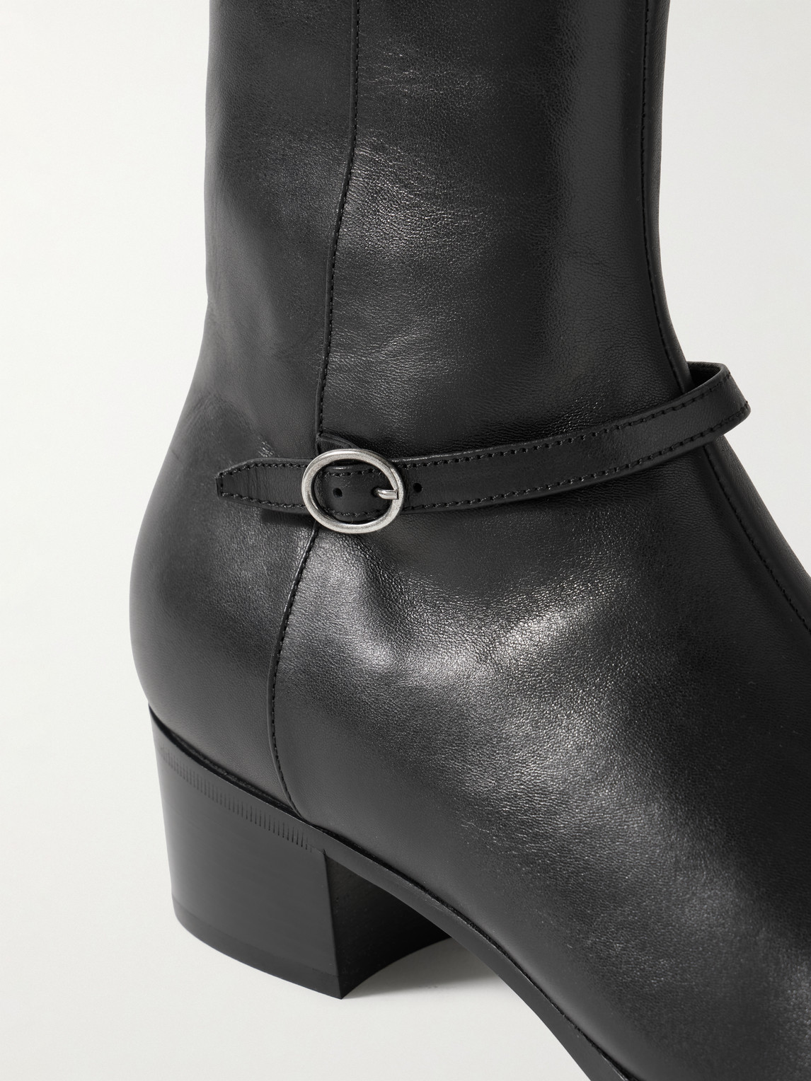 Shop Saint Laurent Vlad Buckled Leather Boots In Black