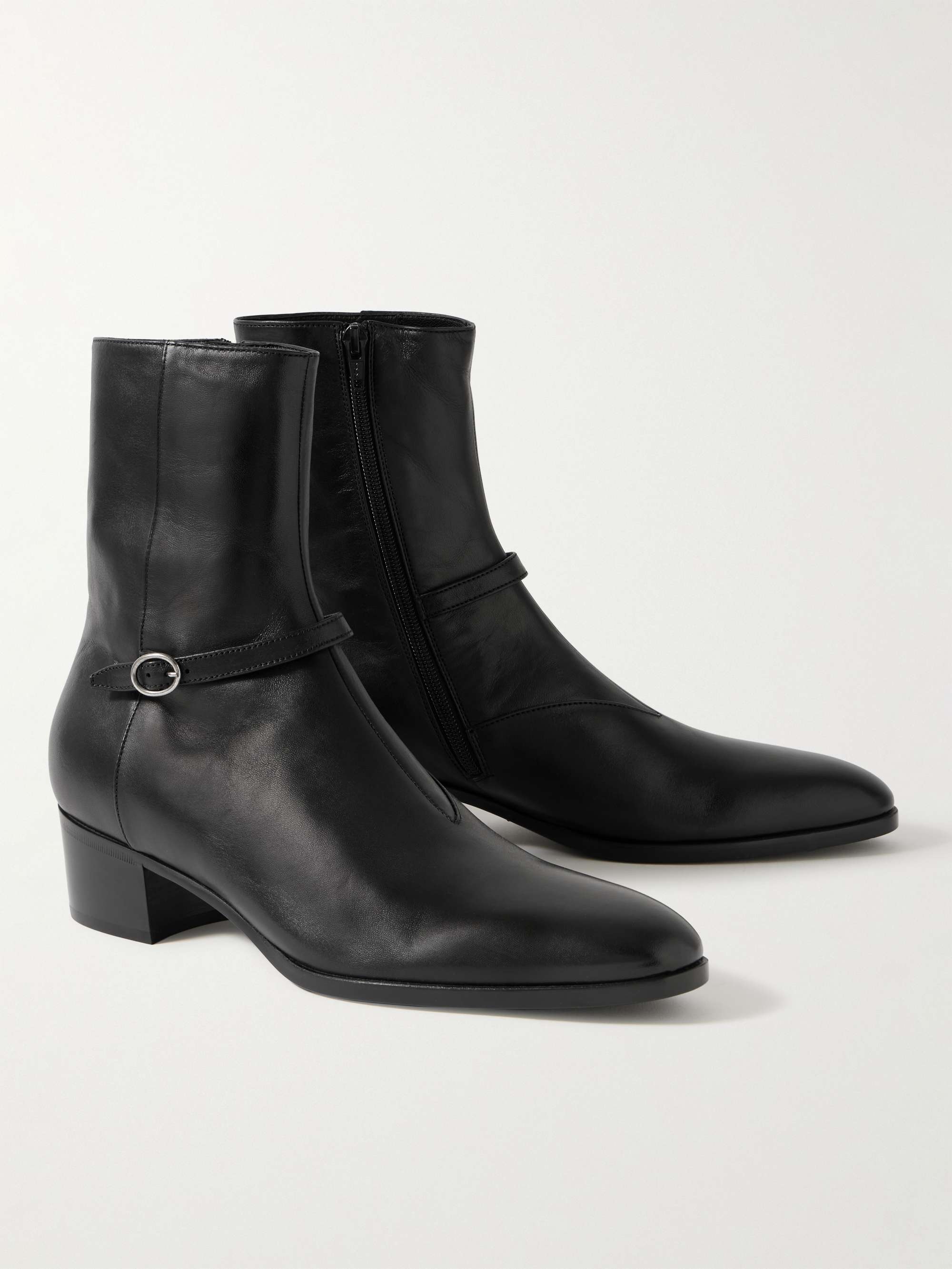 SAINT LAURENT Vlad Buckled Leather Boots for Men | MR PORTER
