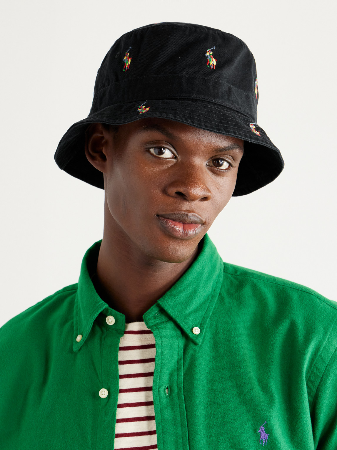 Shop Polo Ralph Lauren Loft Logo-embroidered Cotton-twill Bucket Hat In Black