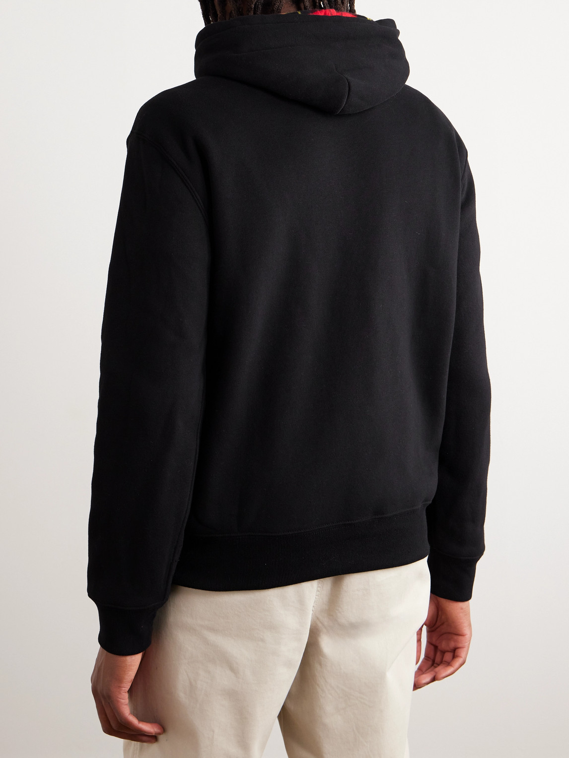 Shop Polo Ralph Lauren Printed Cotton-blend Jersey Hoodie In Black