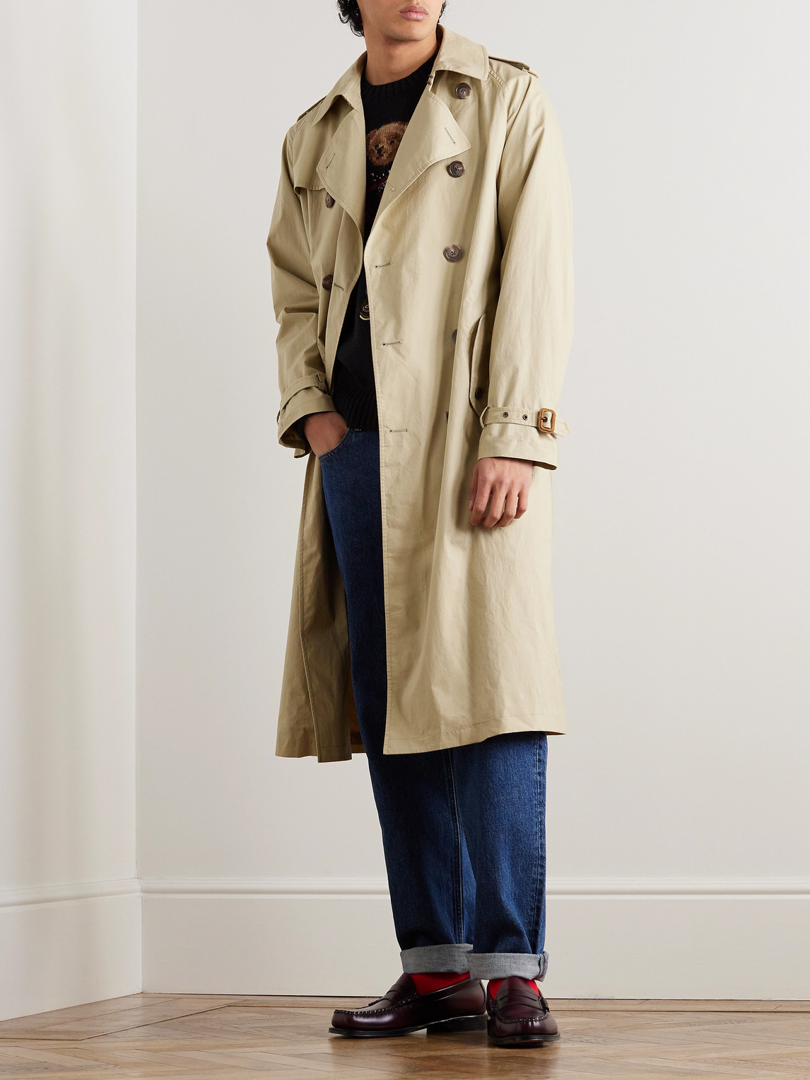 Shop Polo Ralph Lauren Double-breasted Belted Brushed Cotton-blend Twill Trench Coat In Neutrals