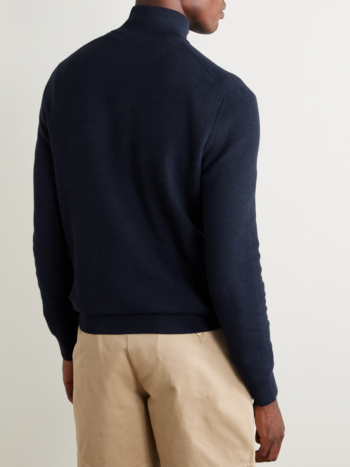 Shop Polo Ralph Lauren Logo-embroidered Honeycomb-knit Cotton Half-zip Sweater In Blue