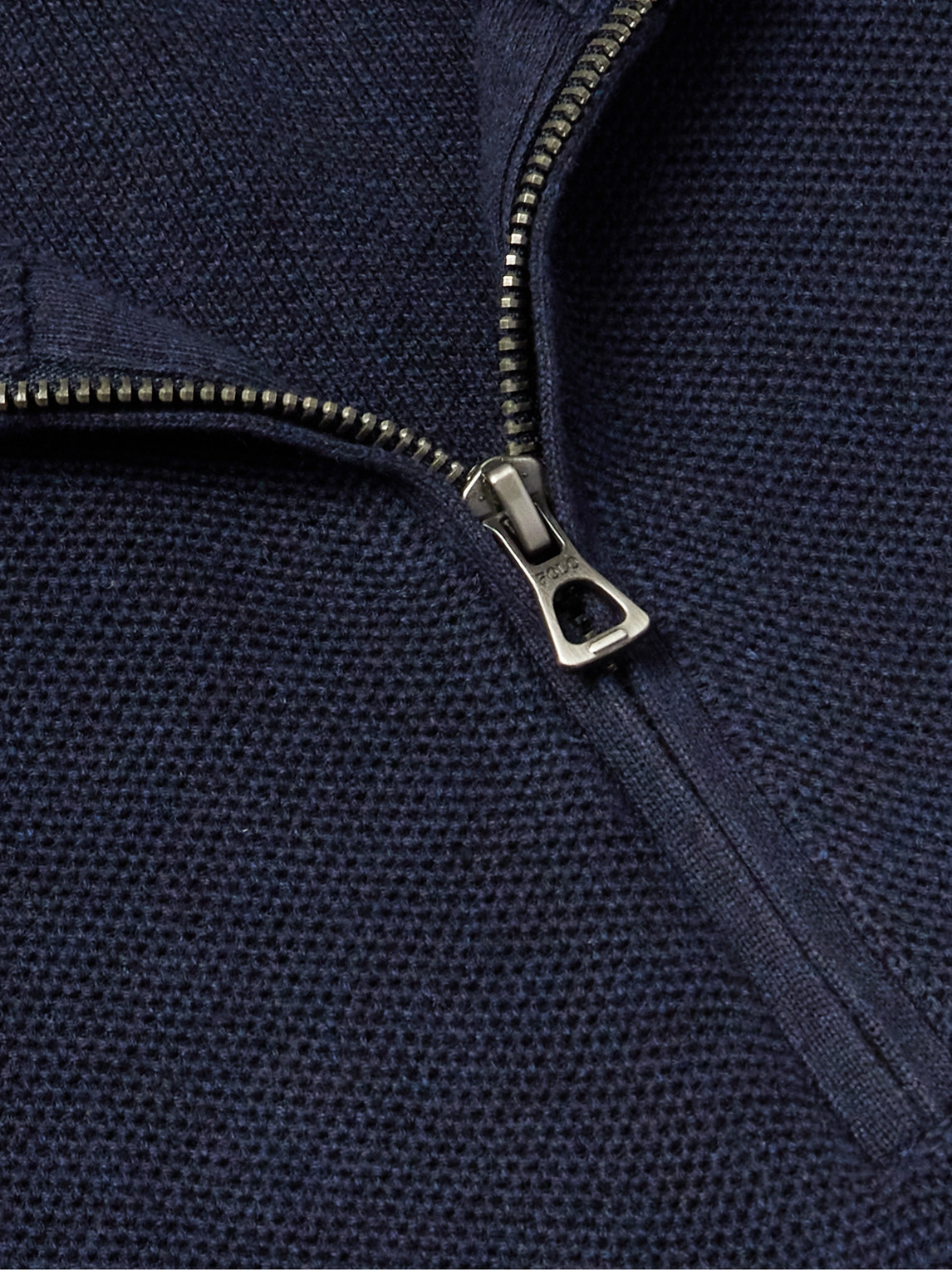 Shop Polo Ralph Lauren Logo-embroidered Honeycomb-knit Cotton Half-zip Sweater In Blue