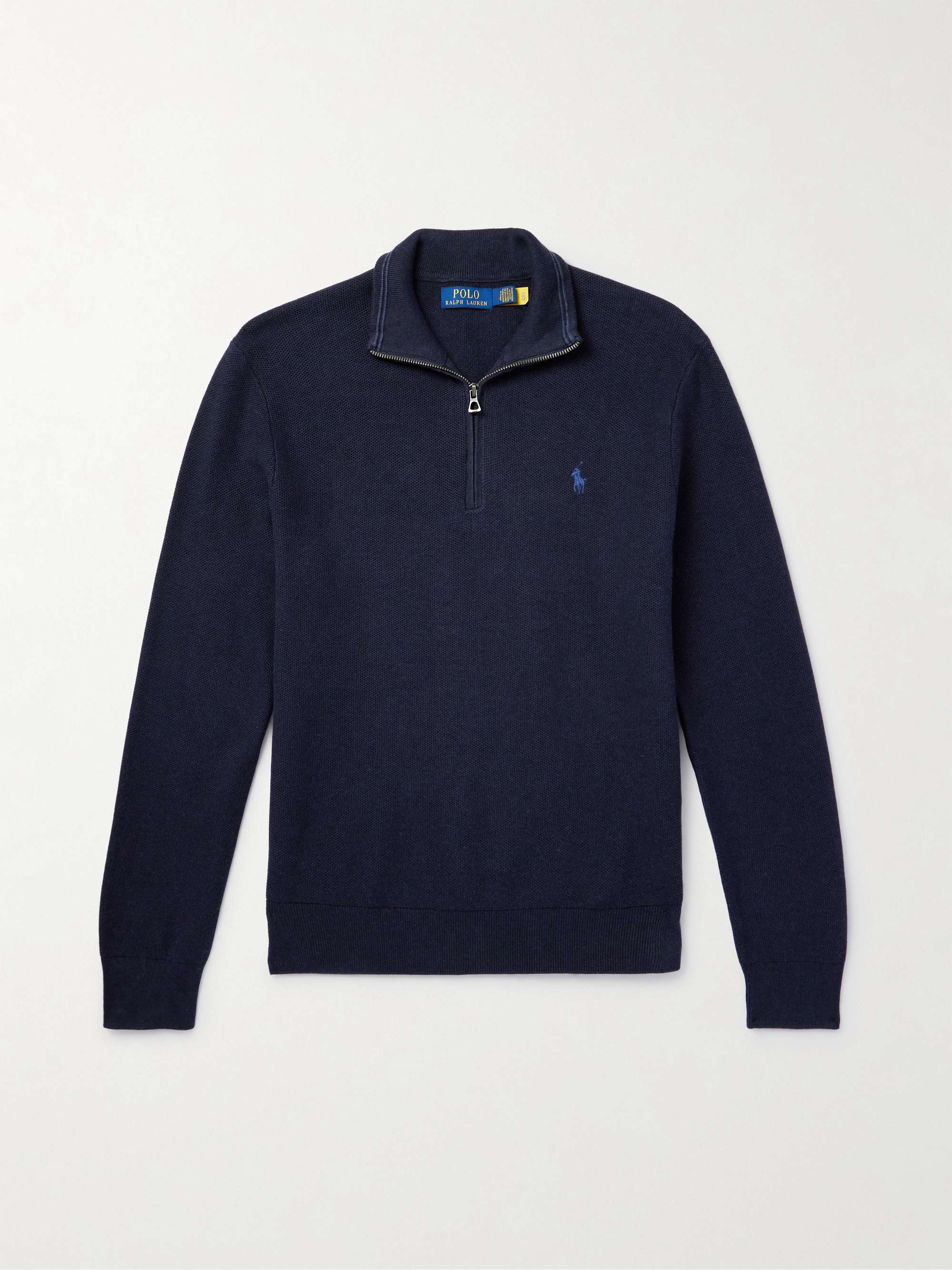 POLO RALPH LAUREN Logo-Embroidered Honeycomb-Knit Cotton Half-Zip ...