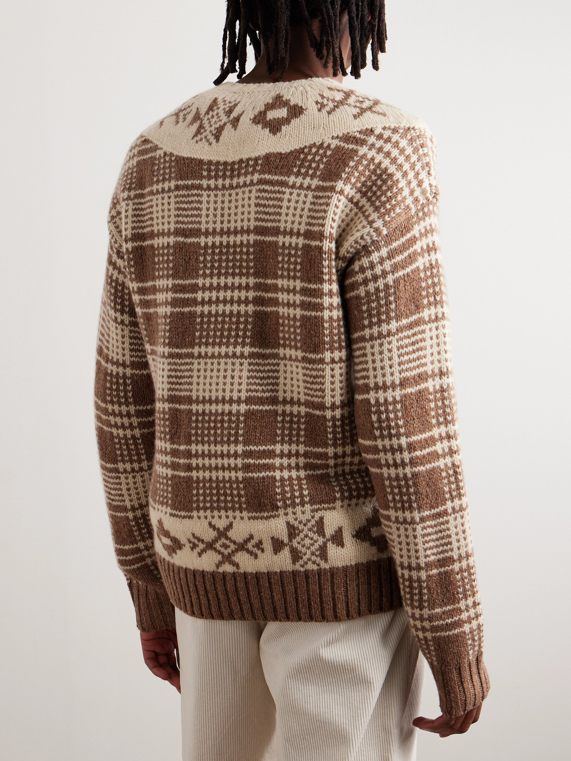 Shop Polo Ralph Lauren Checked Wool And Linen-blend Sweater In Neutrals