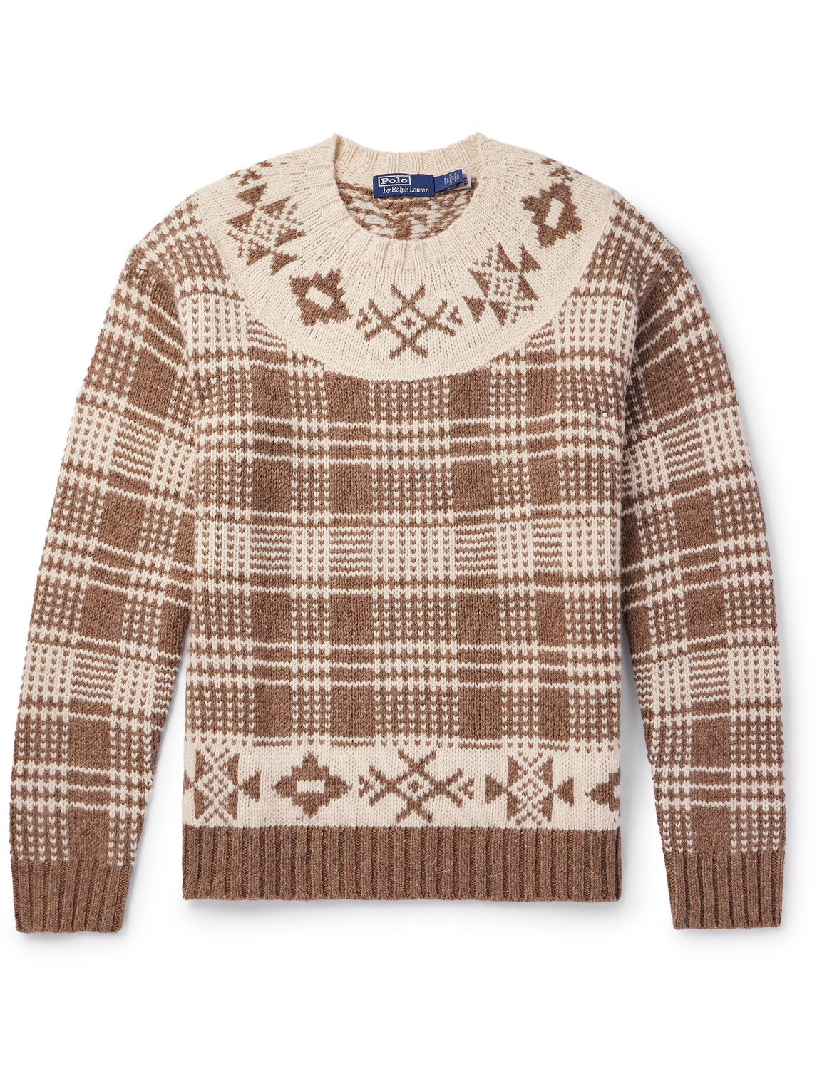 Shop Polo Ralph Lauren Checked Wool And Linen-blend Sweater In Neutrals