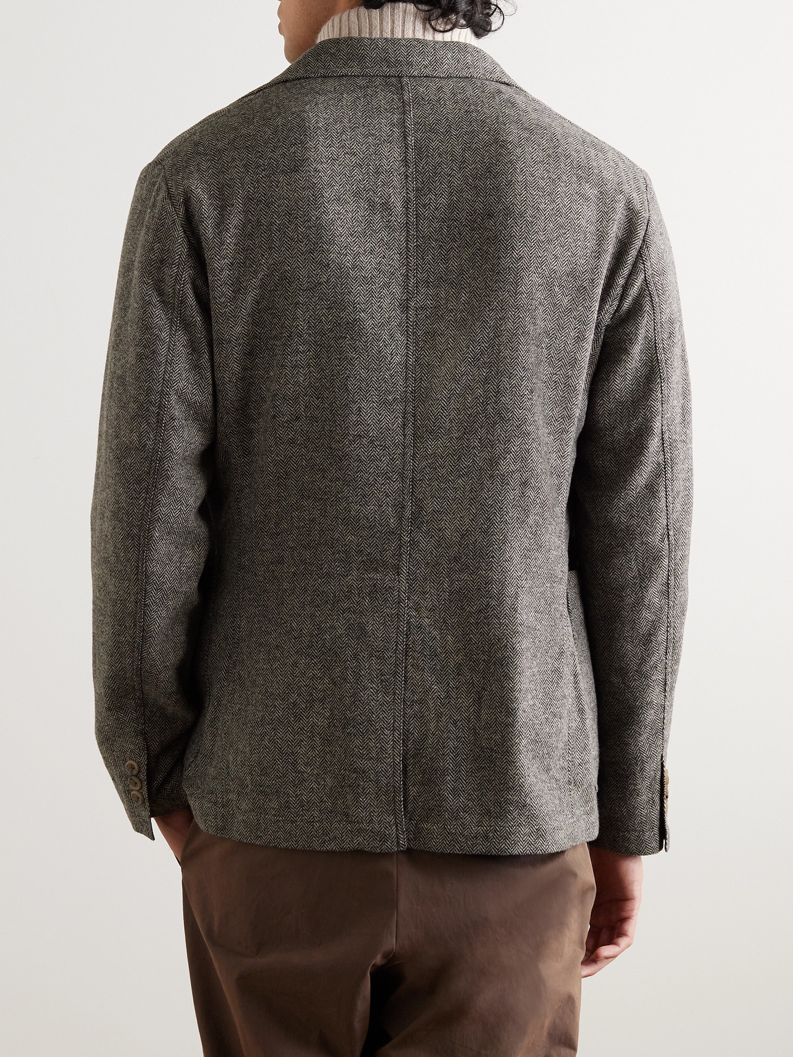 Shop Polo Ralph Lauren Unstructured Herringbone Wool-blend Blazer In Gray