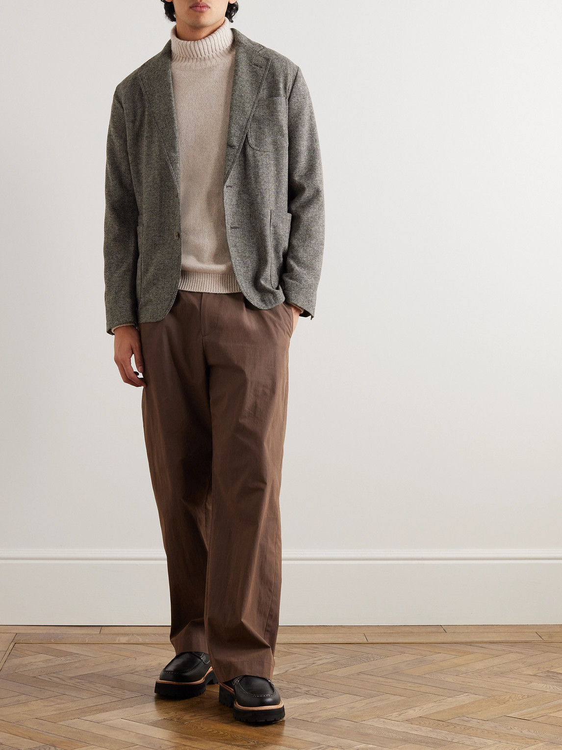 Shop Polo Ralph Lauren Unstructured Herringbone Wool-blend Blazer In Gray