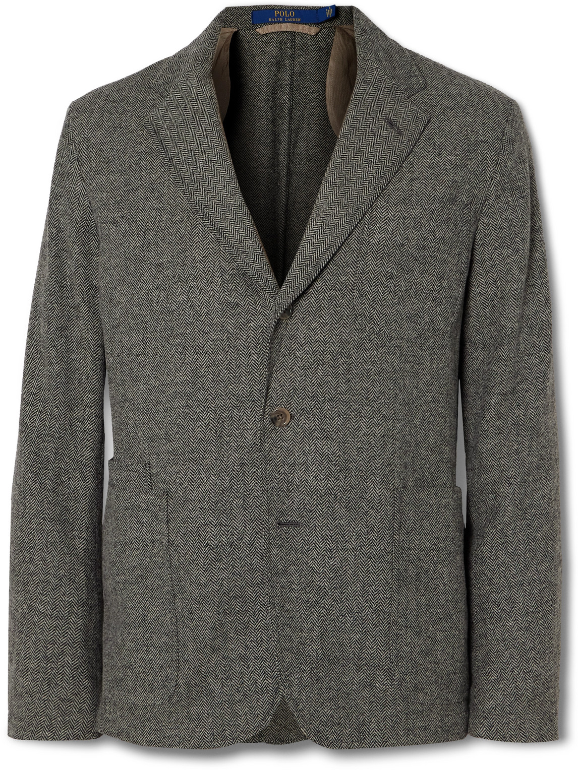 Polo Ralph Lauren Unstructured Herringbone Wool-blend Blazer In Gray