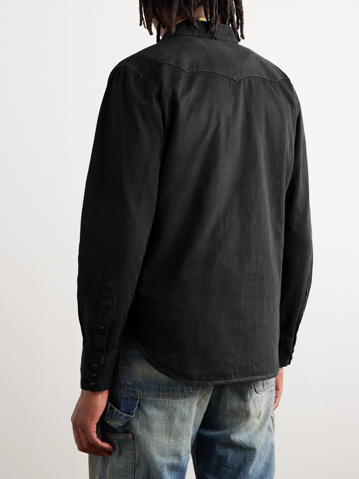 Shop Polo Ralph Lauren Garment-dyed Denim Western Shirt In Black