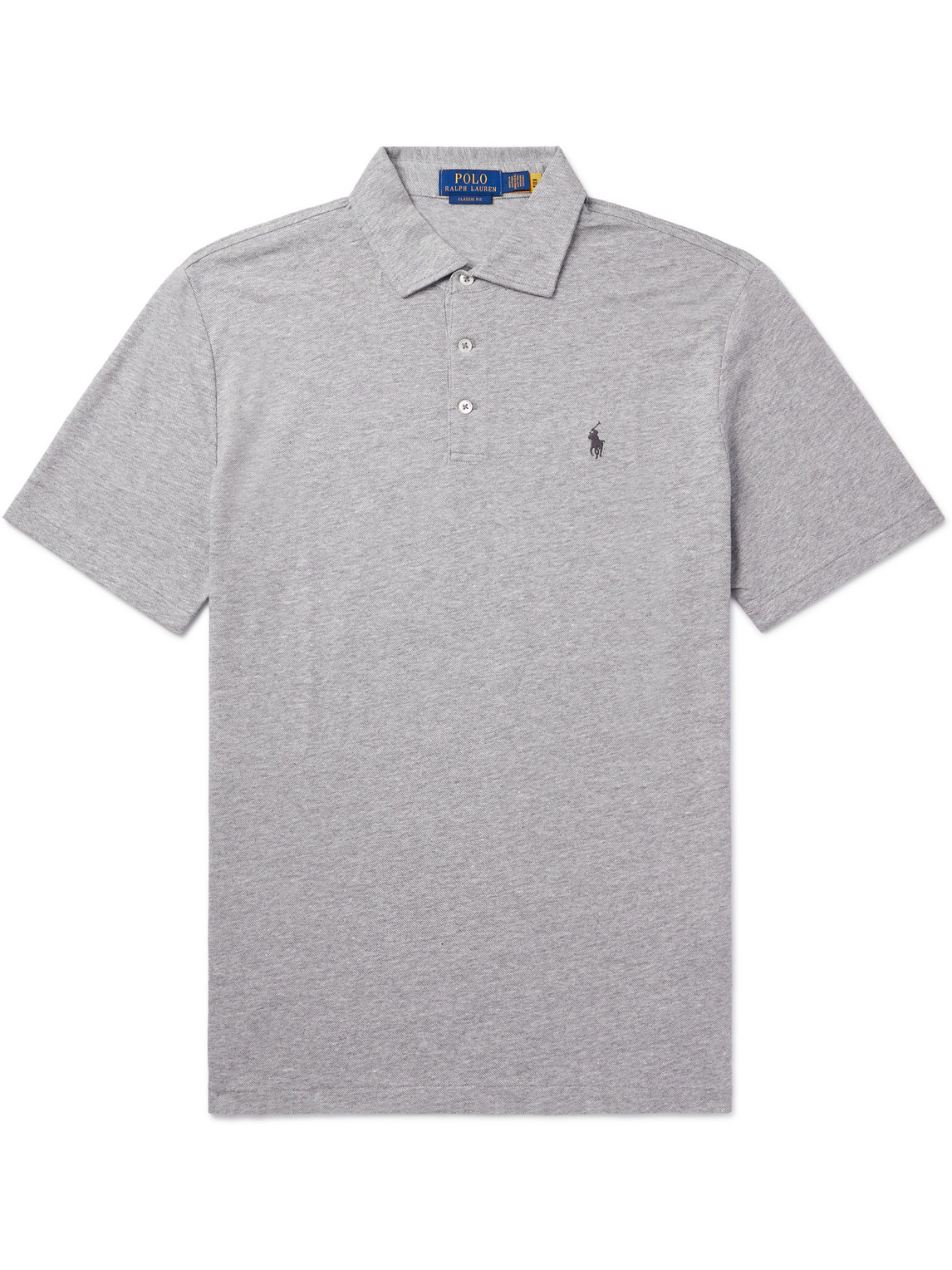 Polo Ralph Lauren Logo-embroidered Cotton And Linen-blend Polo Shirt In Gray