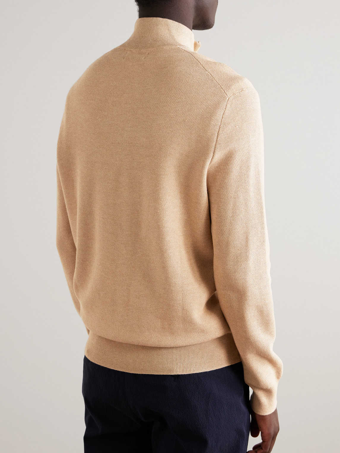 Shop Polo Ralph Lauren Logo-embroidered Honeycomb-knit Cotton Half-zip Sweater In Neutrals