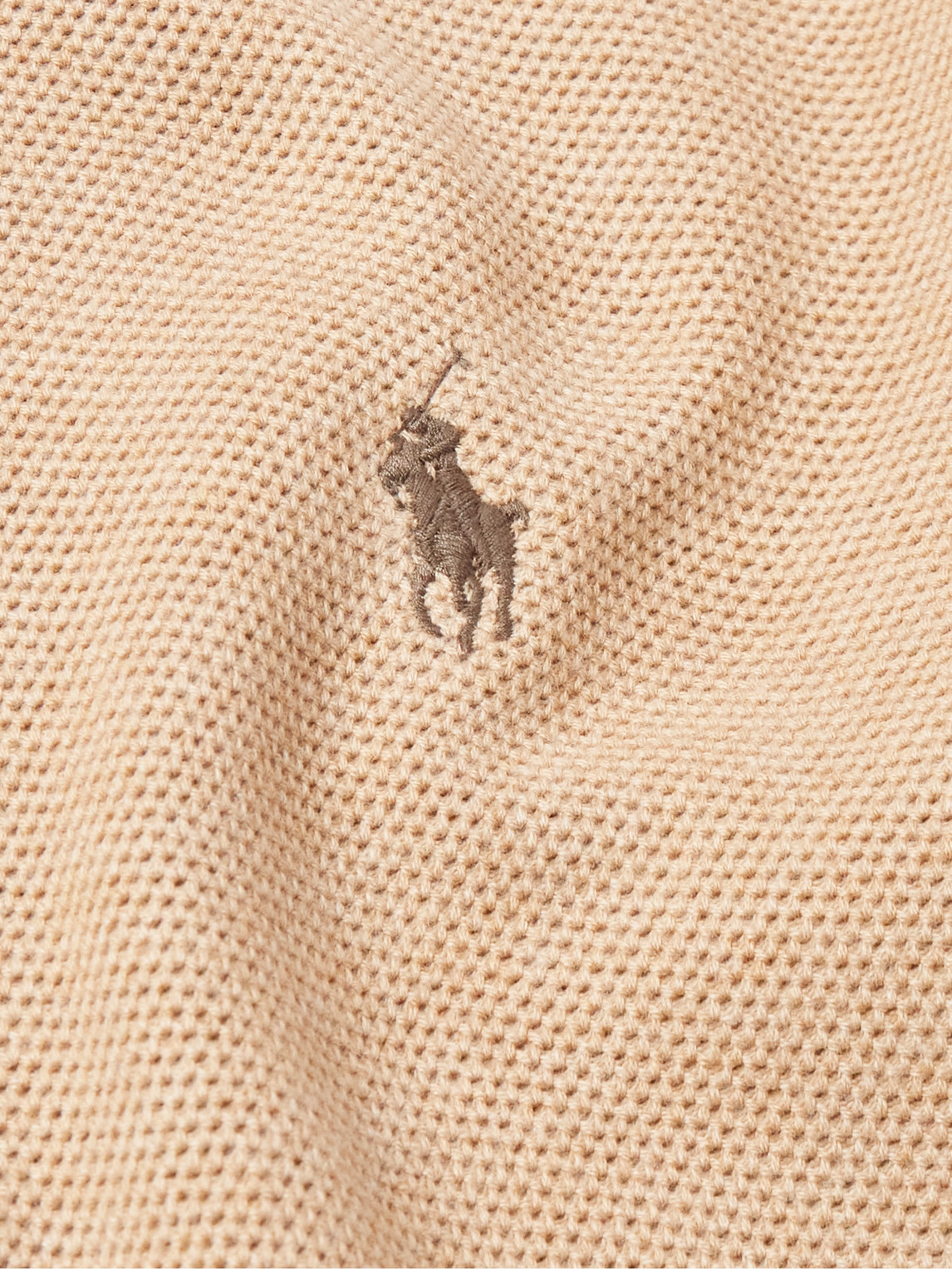 Shop Polo Ralph Lauren Logo-embroidered Honeycomb-knit Cotton Half-zip Sweater In Neutrals
