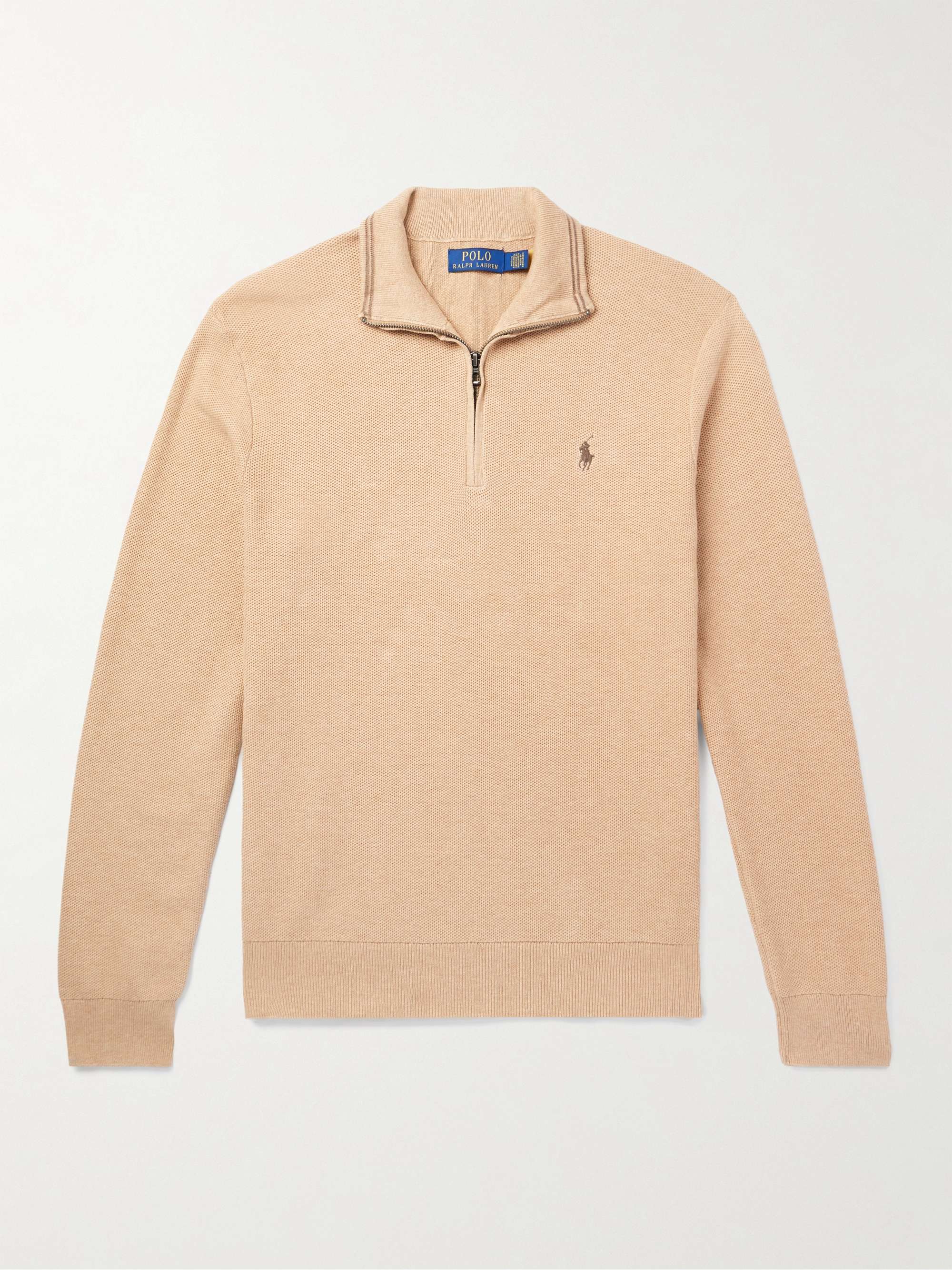 POLO RALPH LAUREN Logo-Embroidered Honeycomb-Knit Cotton Half-Zip Sweater  for Men