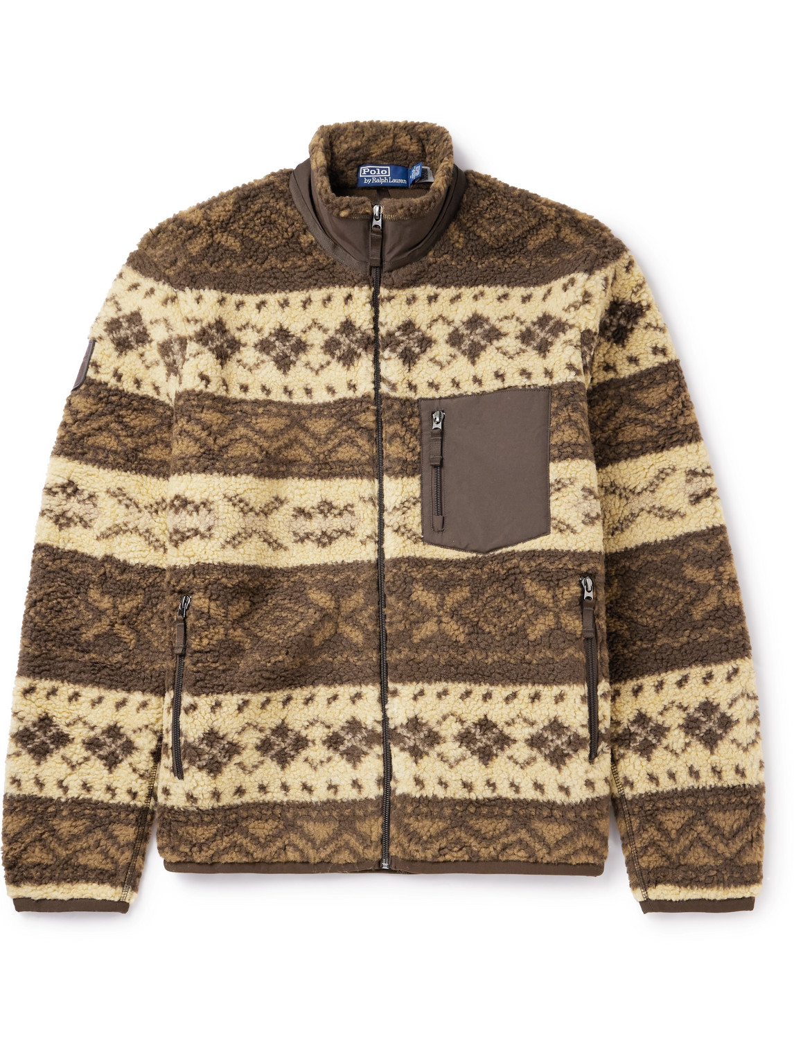 Polo Ralph Lauren Shell-trimmed Fleece-jacquard Jacket In Brown