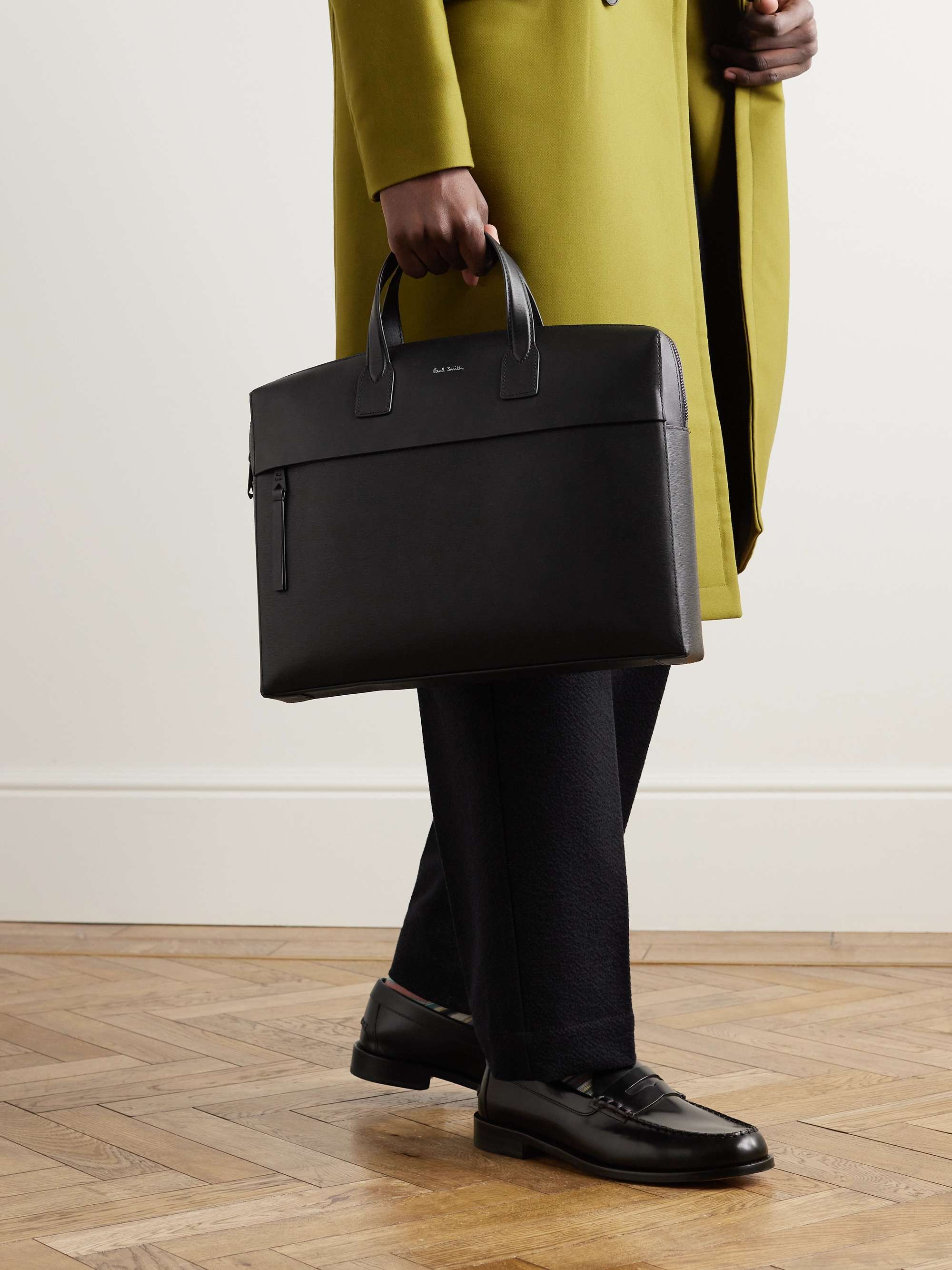 PAUL SMITH Logo-Print Textured-Leather Briefcase for Men | MR PORTER