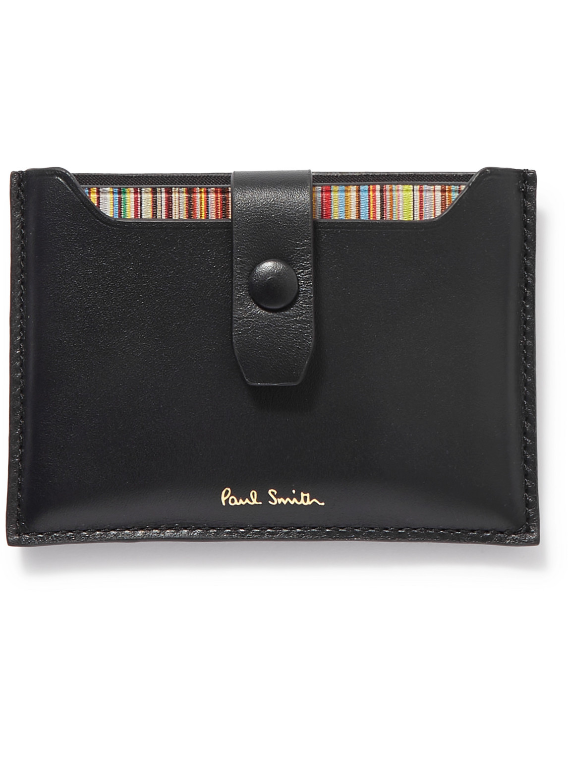Paul Smith Striped Leather Cardholder In Black