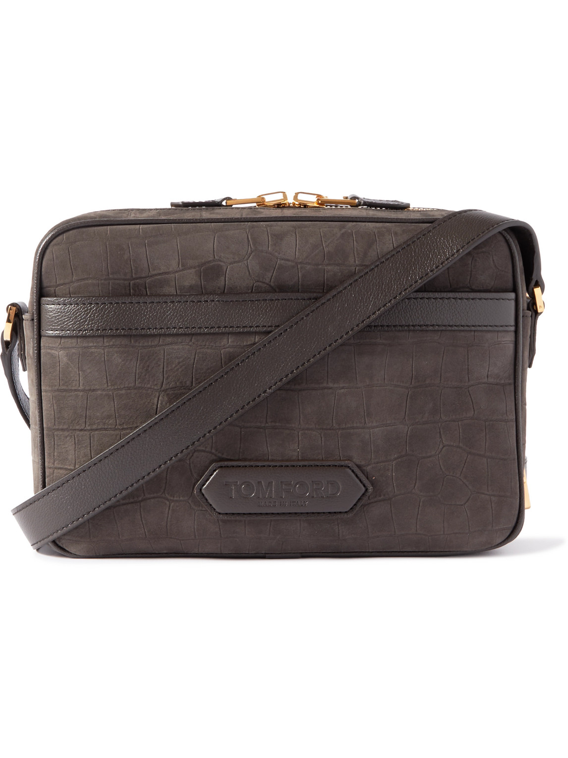 Shop Tom Ford Croc-effect Nubuck And Full-grain Leather Messenger Bag In Brown
