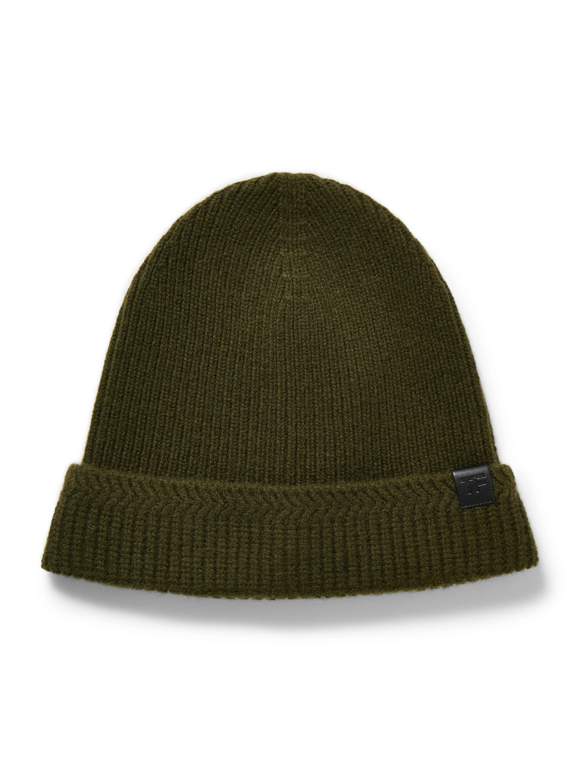 Tom Ford Leather-trimmed Ribbed Wool And Cashmere-blend Beanie In Green