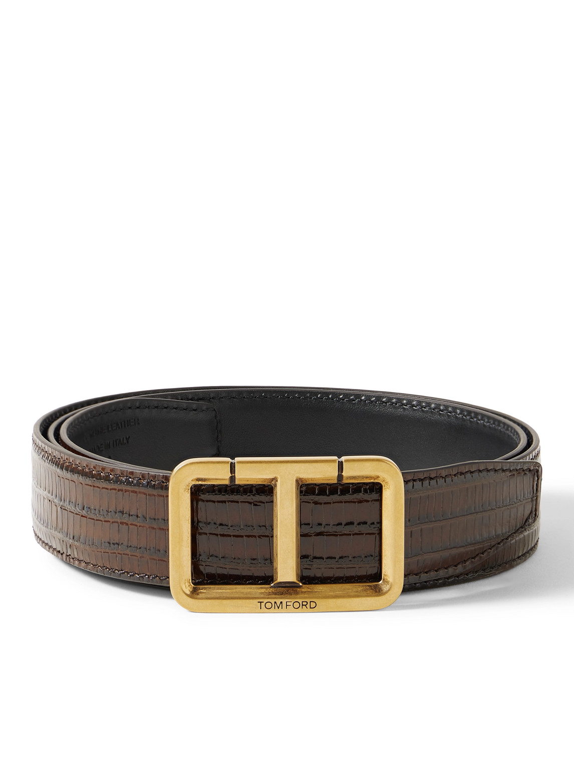 Tom Ford 3cm Lizard-effect Glossed-leather Belt In Brown