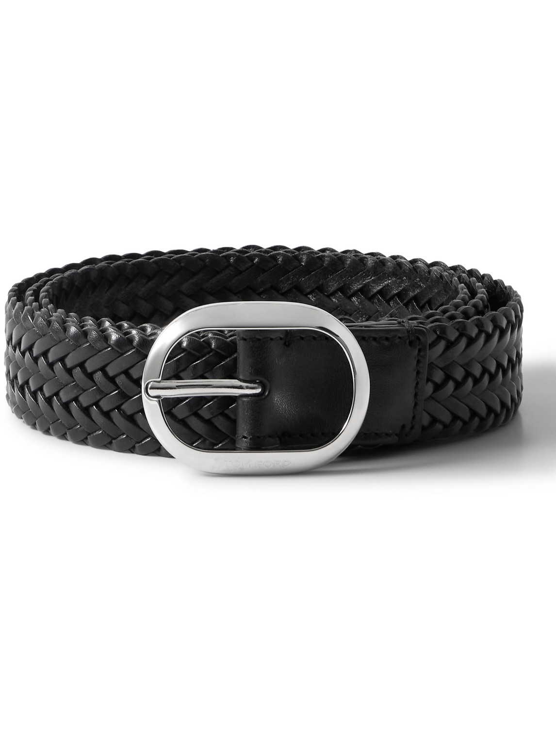 Tom Ford 3cm Woven Leather Belt In Black