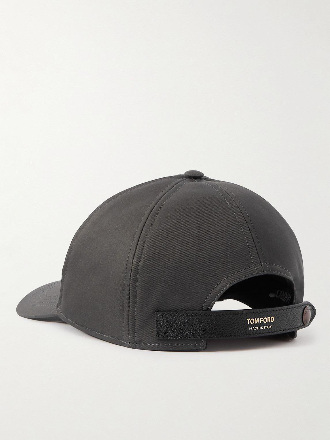 Shop Tom Ford Leather-trimmed Logo-embroidered Cotton-twill Baseball Cap In Gray
