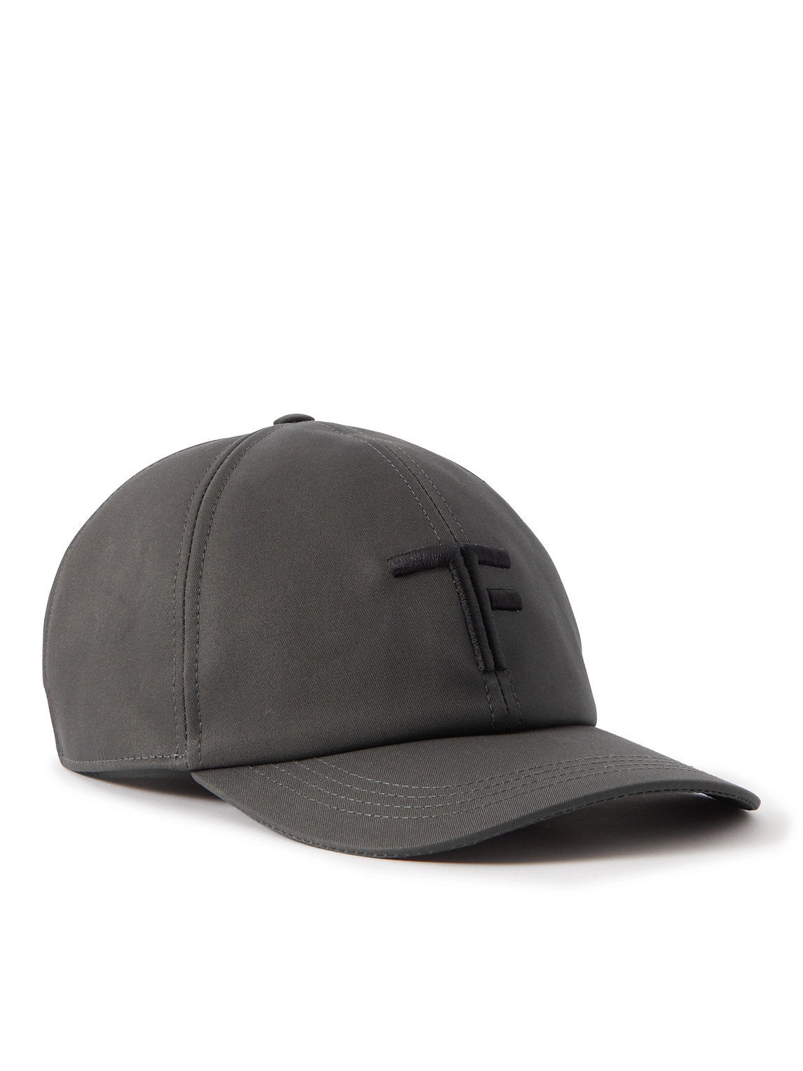 Tom Ford Leather-trimmed Logo-embroidered Cotton-twill Baseball Cap In Gray
