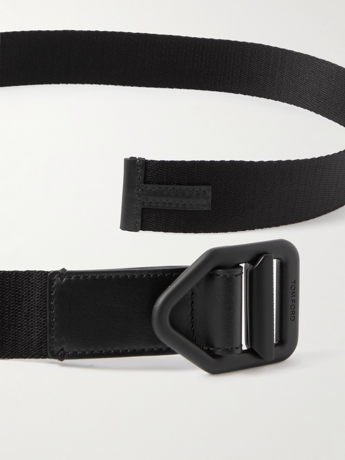 Shop Tom Ford 4cm Leather-trimmed Canvas Belt In Black
