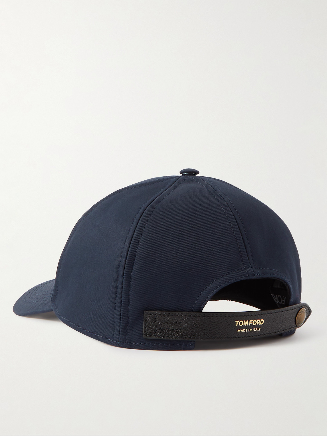Shop Tom Ford Leather-trimmed Logo-embroidered Cotton-twill Baseball Cap In Blue