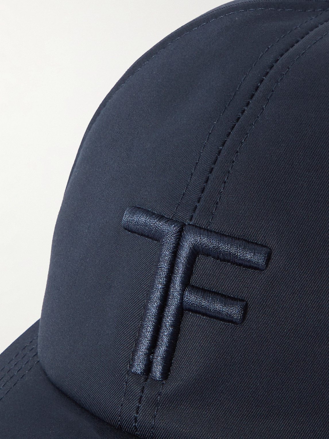 Shop Tom Ford Leather-trimmed Logo-embroidered Cotton-twill Baseball Cap In Blue