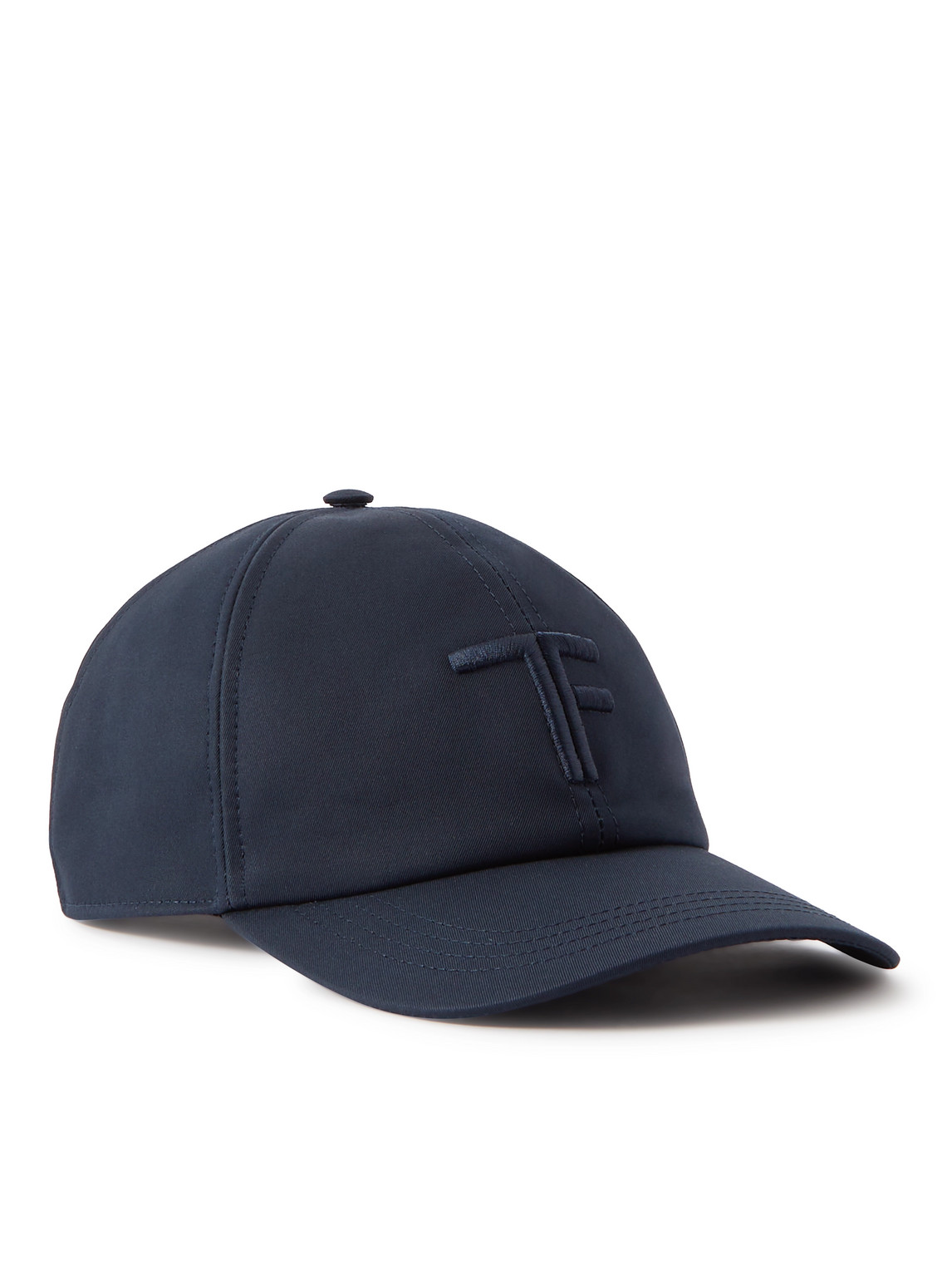 Tom Ford Leather-trimmed Logo-embroidered Cotton-twill Baseball Cap In Blue