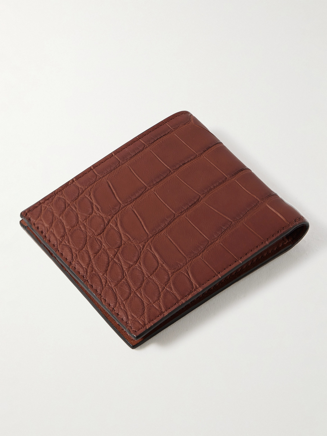 Shop Brunello Cucinelli Croc-effect Leather Billfold Wallet In Brown