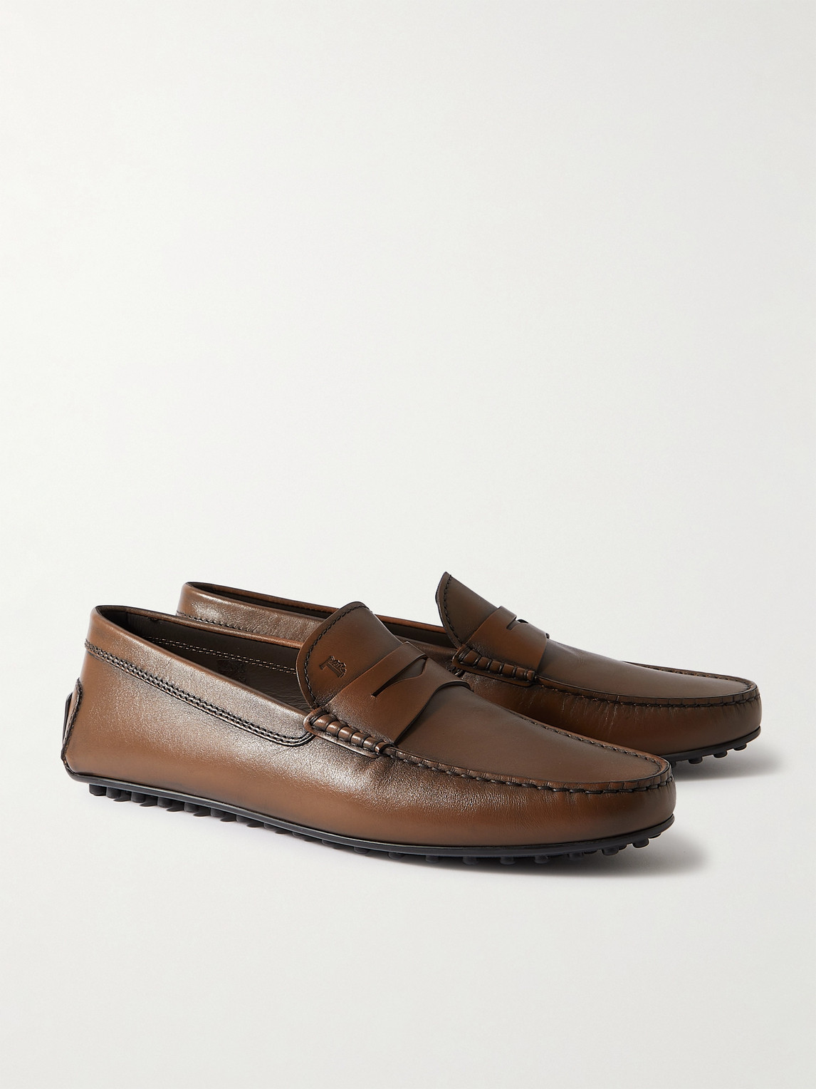 Tod's City Gommini Leather Drivers In Brown
