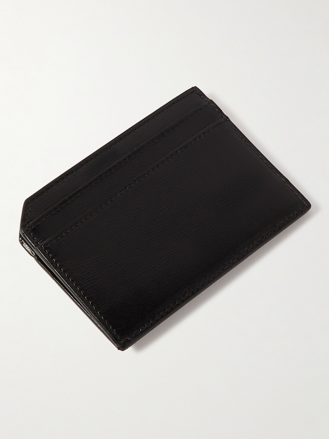 Shop Saint Laurent Tiny Cassandre Logo-appliquéd Leather Cardholder In Black