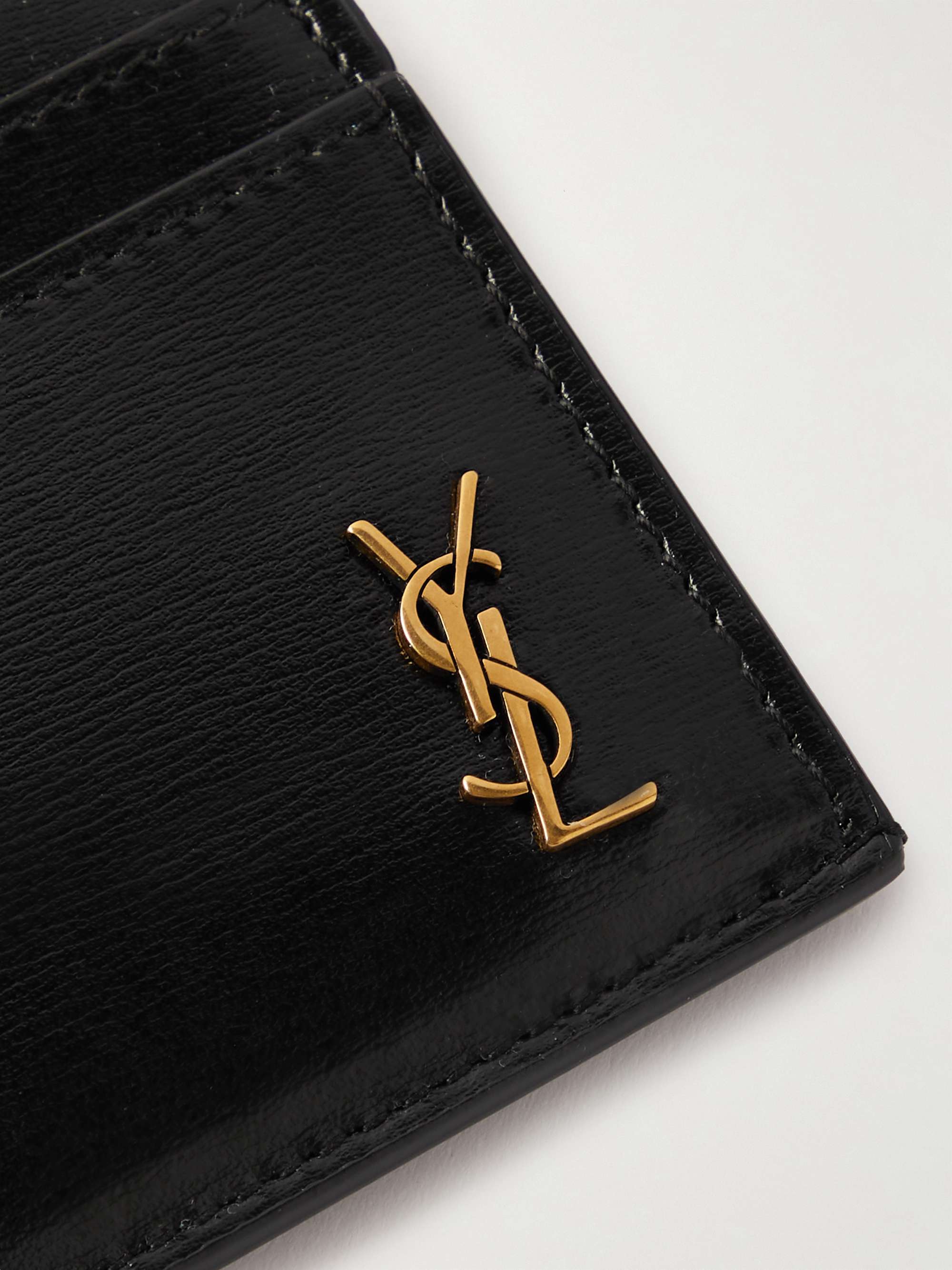 SAINT LAURENT Tiny Cassandre Logo-Appliquéd Leather Cardholder for