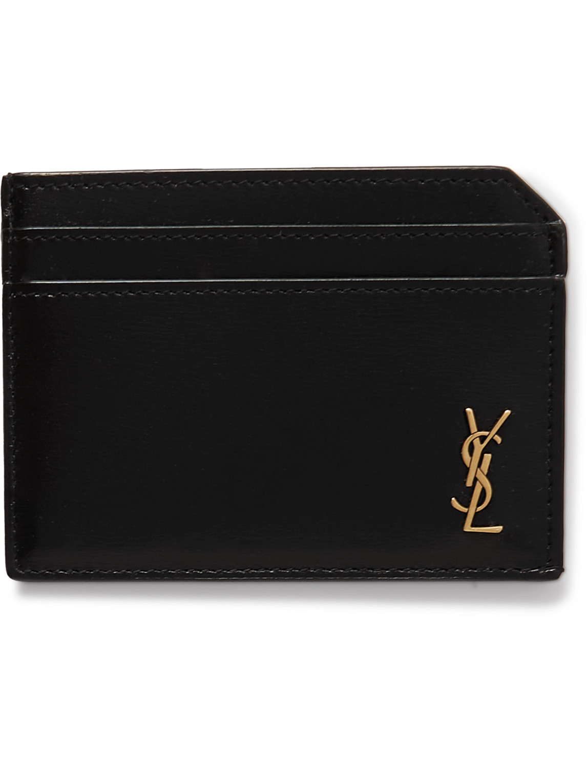 Saint Laurent Tiny Cassandre Leather Card Holder In Black