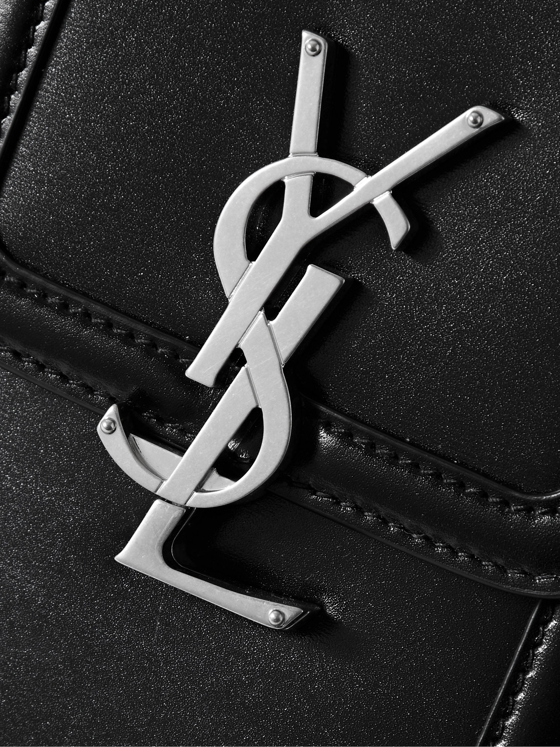 Shop Saint Laurent Solferino Mini Logo-embellished Leather Messenger Bag In Black