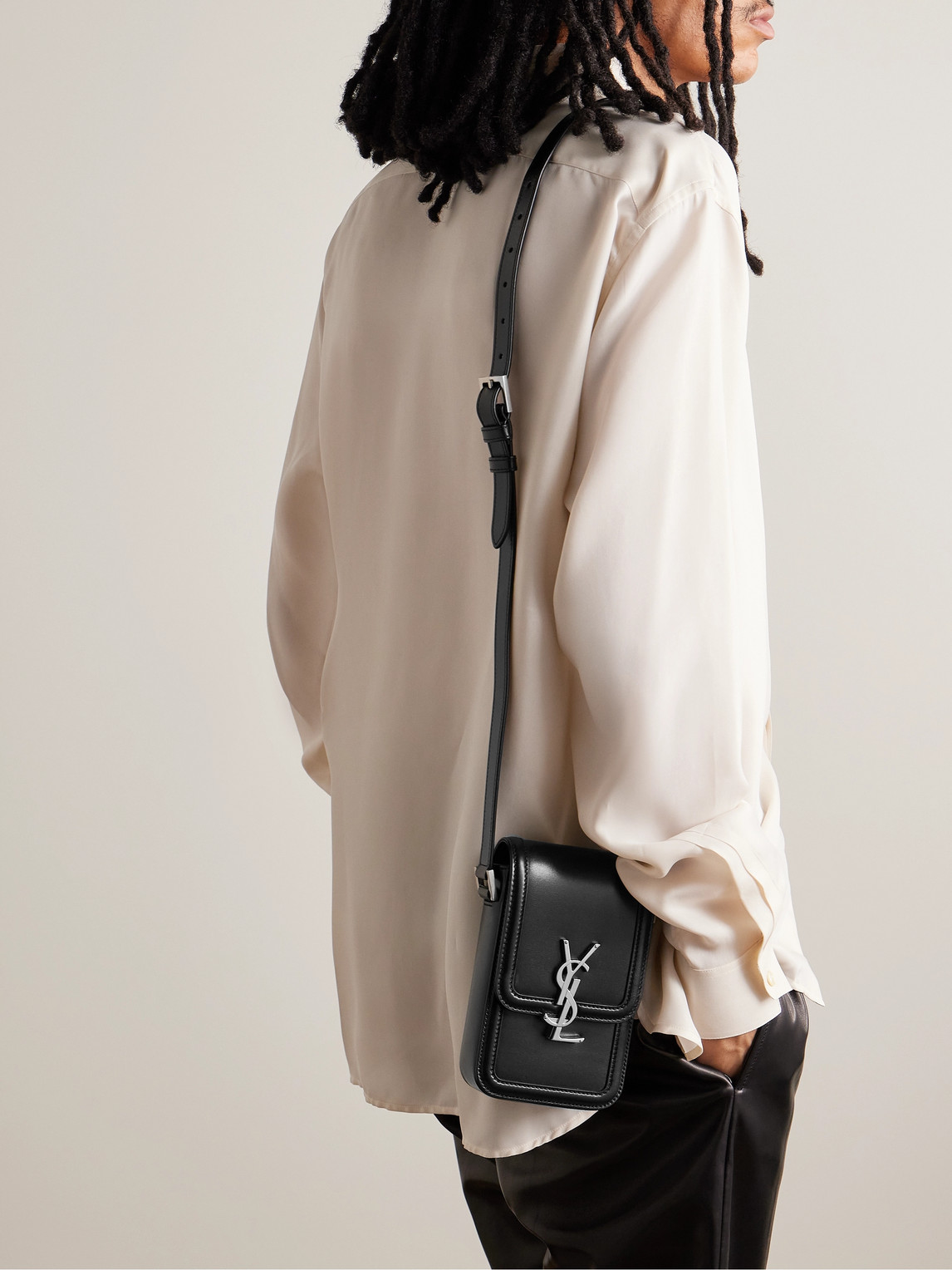 Shop Saint Laurent Solferino Mini Logo-embellished Leather Messenger Bag In Black