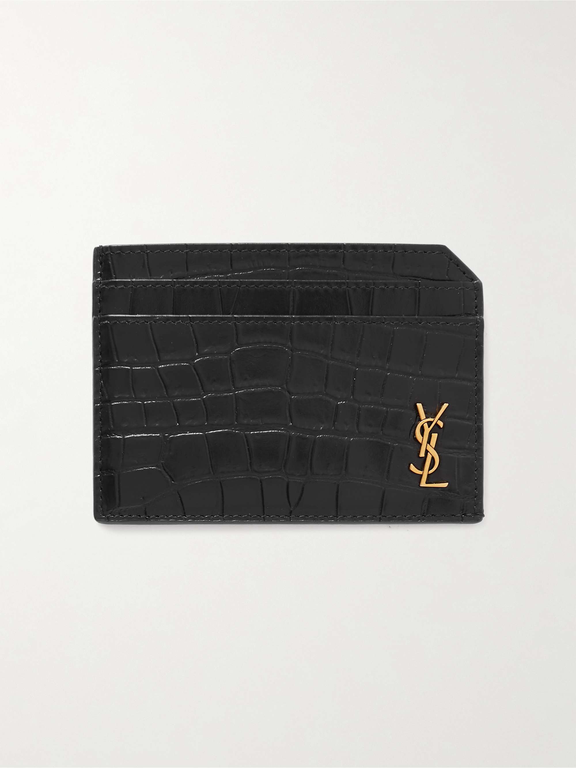 SAINT LAURENT Tiny Cassandre Logo-Appliquéd Croc-Effect Leather Cardholder  for Men